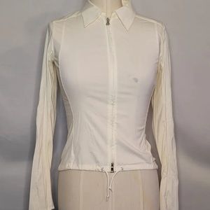 Prada Women’s Blouse, Size 38, Beige  Italy 100% Cotton Long Sleeves Zip Stretch